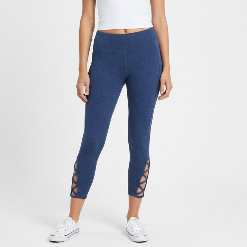 Torrid Active Leggings Womens 2 (2X) Blue Cropped Dri Fit Crisscross Lattice Hem